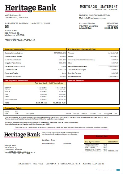 Download Australia Heritage bank mortgage statemen scr Photoshop template